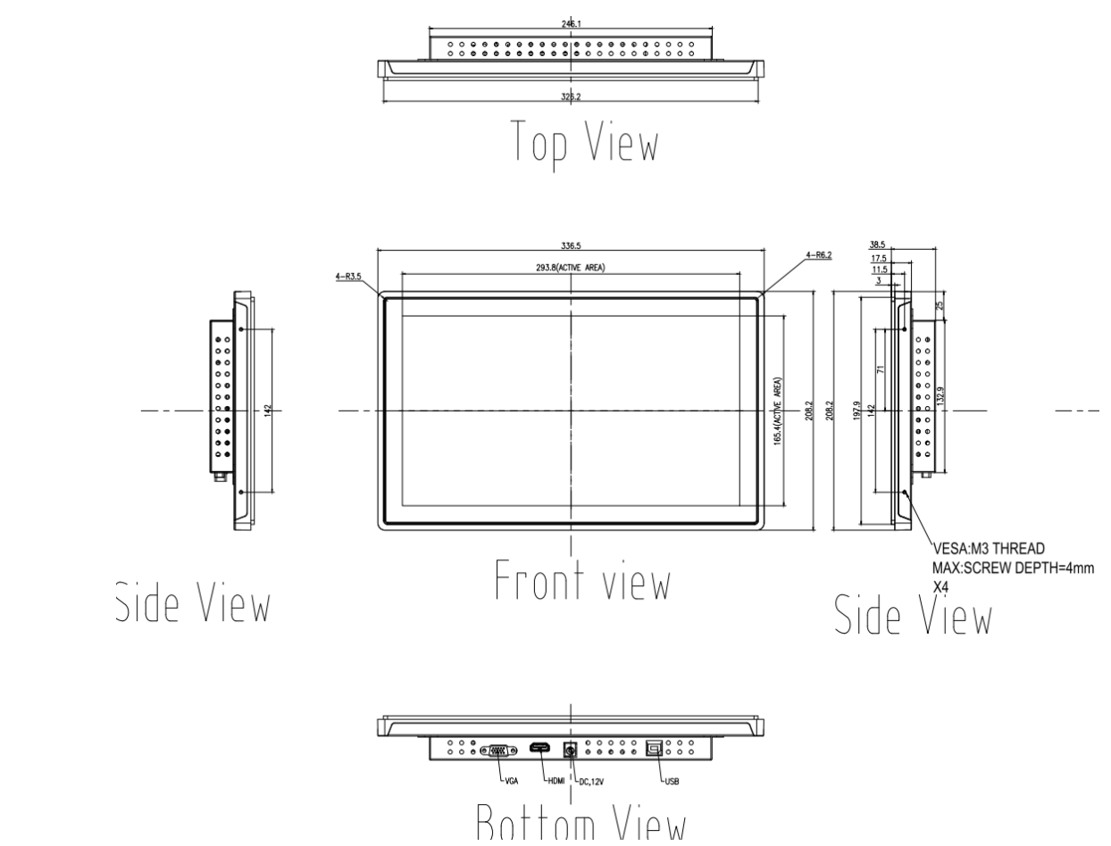 13inch open frame touch screen 1312pw-uh